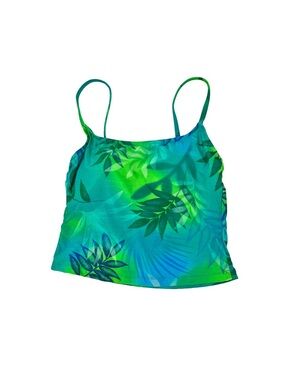 Athena Green Blue Tropical Leaves Print Bikini Tankini Top, size 10